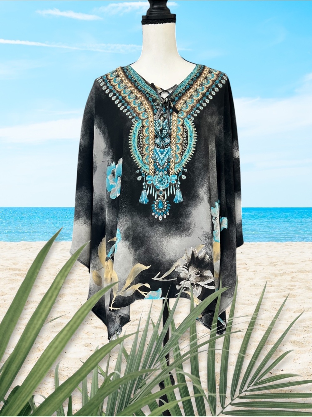 Belle by Kim Gravel Black Tunic with Teal & Gold